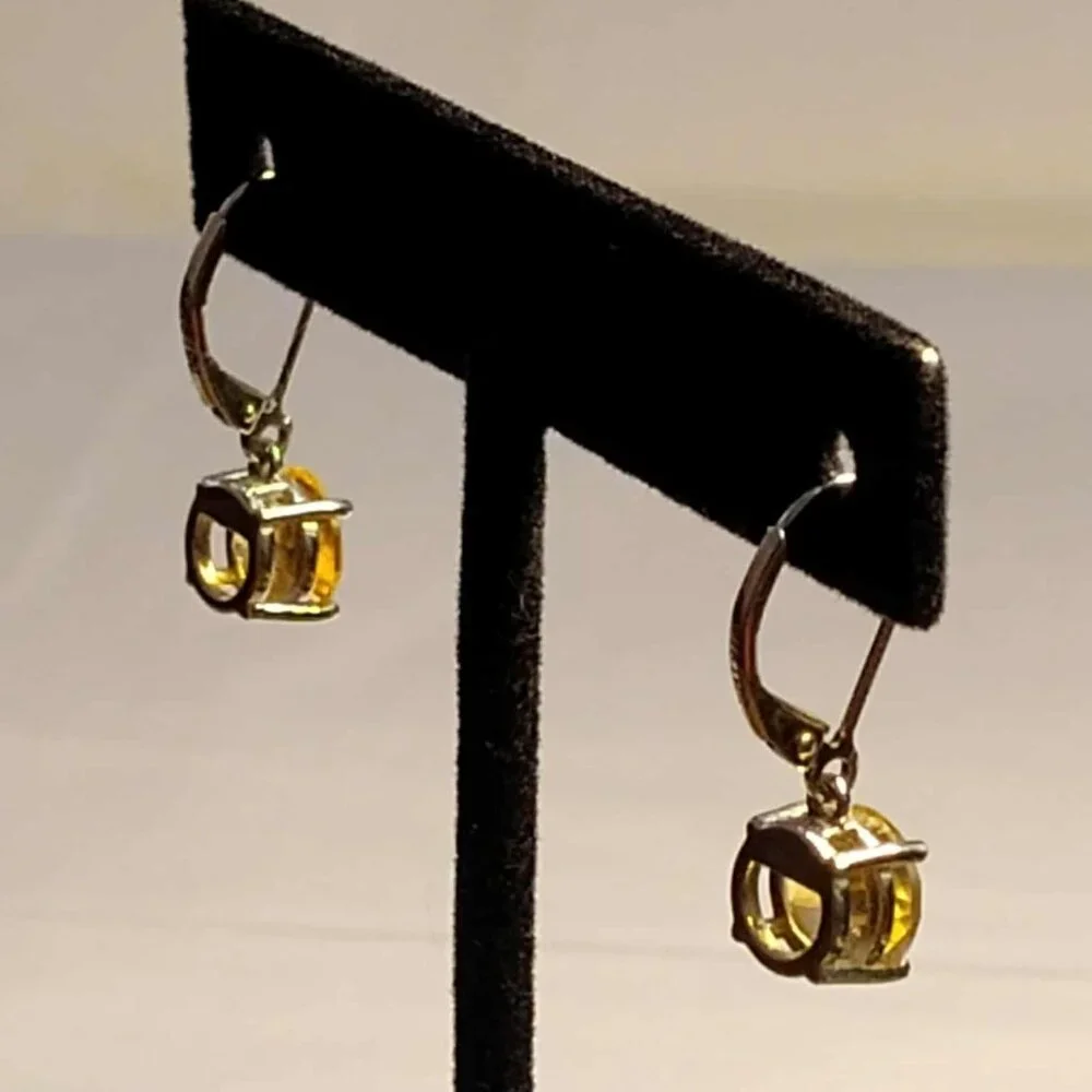3.75ctw round Brazilian Citrine, Rhodium over .925 sterling dangle earrings